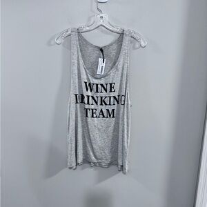 NWT Triumph Gray Relaxed Tank Top Wine Drinking Team. Size L